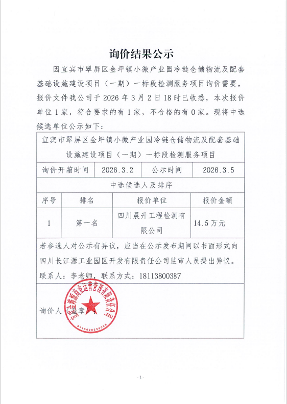 詢價結(jié)果公示